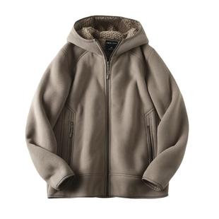 牛货450g摇粒绒仿羊羔绒防风保暖秋冬男户外休闲连帽夹克外套棉衣