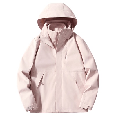 稻草人冲锋衣女孩2025新款三合一防风登山服粉色小个子秋冬外套男