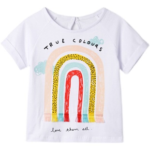 女童彩虹流苏白色体恤衫宝宝纯棉夏装小儿童短袖T恤半袖夏天上衣6