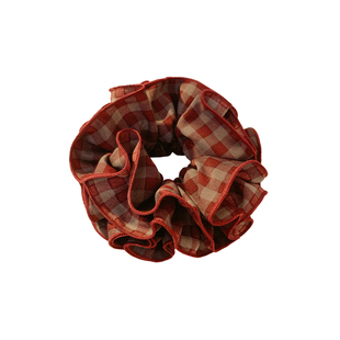红色格子双层大肠发圈女时尚百搭丸子头高级感发饰头绳扎头发新款