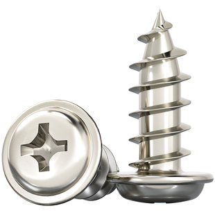 PWA 铁碳钢镀镍圆头十字带垫自攻螺丝钉盘头带介子M2M3M3.5M4M5mm