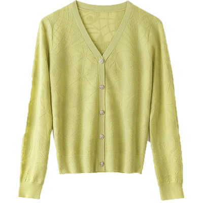 羊绒针织开衫女V领短款毛衣外套