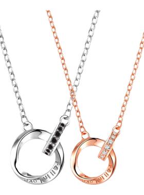 混合镶嵌铜十字链女双环项链