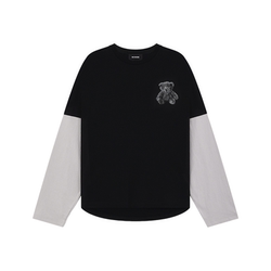 【明星同款】WE11DONE25早秋新品男女同款泰迪熊印花叠层长袖T恤