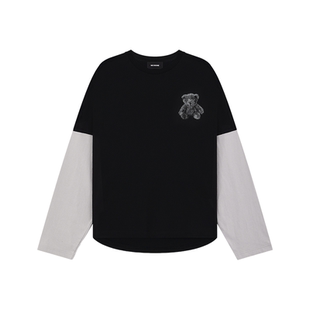 【明星同款】WE11DONE25早秋男女同款泰迪熊印花叠层长袖T恤