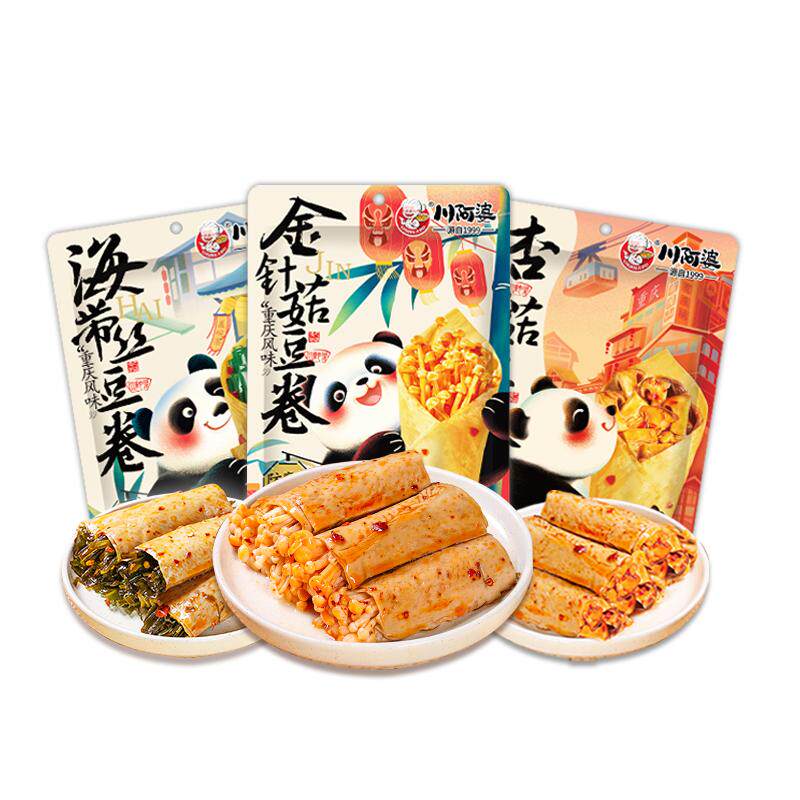 川阿婆夹心豆卷金针菇海带杏鲍菇香辣办公室袋装小包解馋休闲零食