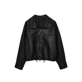 2026海宁秋冬新款绵羊泡皮高立领皮衣羊皮光泽感短款机车夹克外套