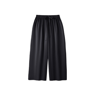 陈小满原创设计30姆米重磅真丝素绉缎抽绳松紧腰宽松休闲直筒长裤