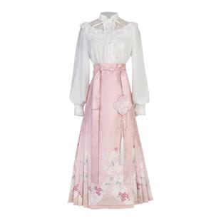 原创设计【繁花信使】原创明制汉服改良新中式国风粉色织金短马面