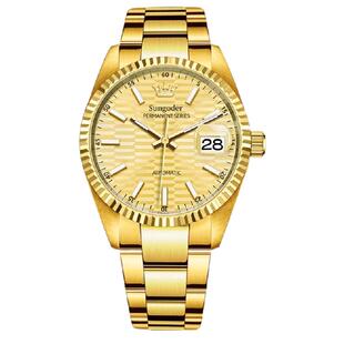 Sungoder/萨提亚手表日志商务全自动机械防水男腕表格纹经典手表