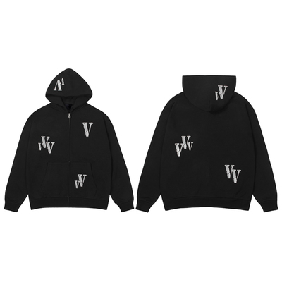 VLONE拼接Logo刺绣连帽开衫拉链卫衣男女同款2025新款秋冬季外套