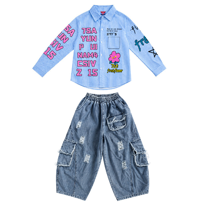 街舞儿童潮服炸街少儿嘻哈牛仔时髦表演服儿童酷帅舞蹈走秀演出服