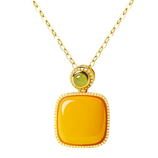 宫里上新蜜蜡吊坠小方糖项链女纯银正品天然琥珀挂坠生日新年礼物