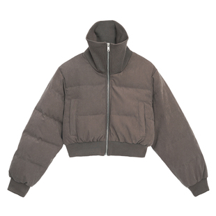 bdpowerup冬季桃皮绒短款羽绒服女简约宽松保暖鸭绒翻领外套女