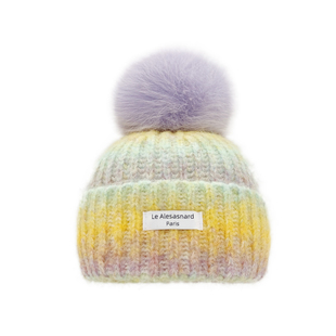 冰岛多巴胺渐变色针织帽子女秋冬保暖护耳羊毛狐狸毛球毛线帽冷帽