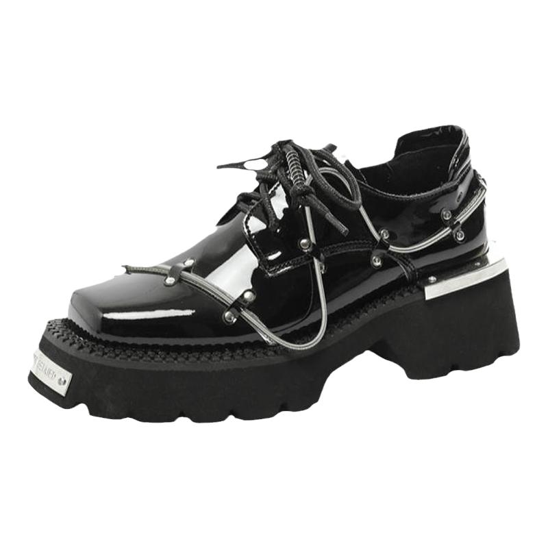 黑色小众设计感小皮鞋女2025年新款英伦风单鞋漆皮厚底乐福鞋女鞋