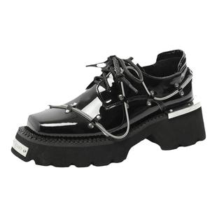 黑色小众设计感小皮鞋女2025年新款英伦风单鞋漆皮厚底乐福鞋女鞋