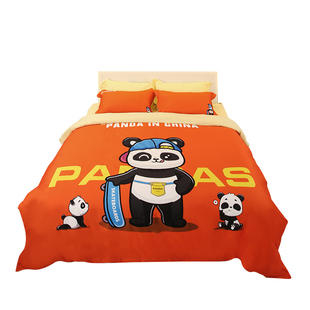 酒店卡通全棉贡缎印花四件套儿童亲子房被套床单枕套床上用品套件