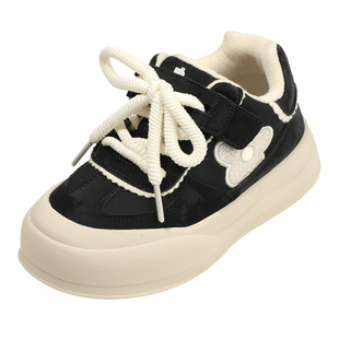 百丽童鞋冬季加绒保暖宝宝鞋时尚百搭板鞋小女孩魔术贴软底休闲鞋