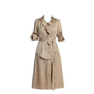 【品牌女装】莱芙艾迪儿荷叶边设计衬衫式连衣裙春秋新款职场通勤