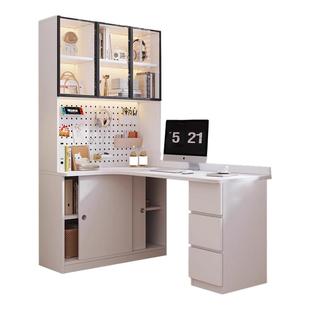 实木转角书桌书架一体儿童学习写字桌简约家用台式电脑桌书柜组合