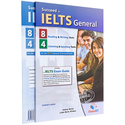现货 Succeed in IELTS General 8 Reading & Writing 4 Listening GLOBAL ELT雅思考试8+4自学套装 含答案 12岁以上【中商原版】