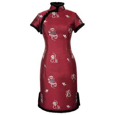 改良旗袍中国风修身水貂毛拜年服