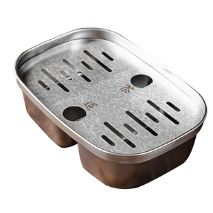 潮州小型不锈钢功夫茶盘储水式家用户外便携式茶杯托盘干泡台茶具