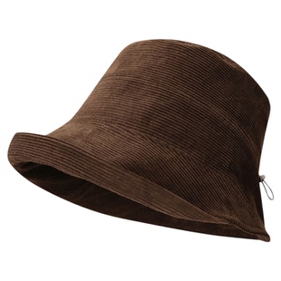 秋季咖啡色渔夫帽复古纯色灯芯绒盆帽女生休闲百搭素颜帽子不挑人