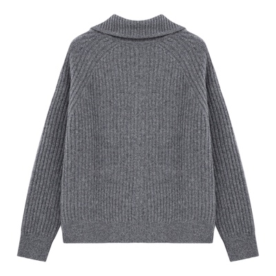 Basic House/百家好竖坑条灰色毛衣女女春季新款宽松开衫外套上衣