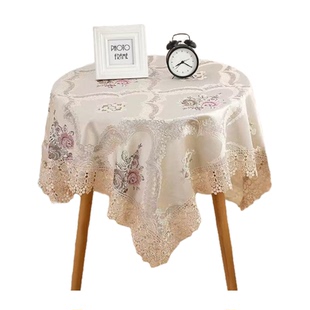北欧圆桌布布艺田园风蕾丝餐桌布正方形家用pvc小方桌床头柜台布