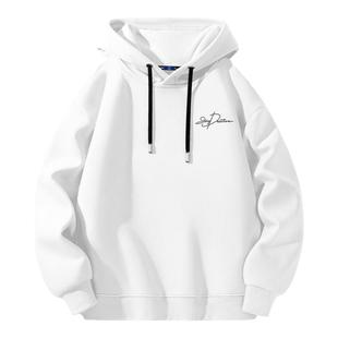 GENIOLAMODE简约白色卫衣男连帽冬季2025新款运动保暖套头帽衫男