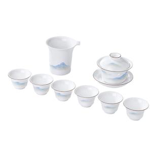 景德镇官方陶瓷玲珑茶具套装家用新款三才盖碗泡茶杯高档礼盒送礼