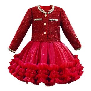 女童连衣裙2025冬装新款儿童过年服裙子新年衣服女红色公主裙冬季