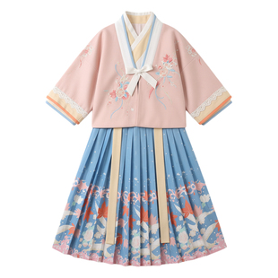 女童明制汉服古风套装超仙中国风半身裙春秋款小女孩重工刺绣套装