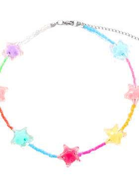 宋茜同款彩色串珠星星项链女夏季