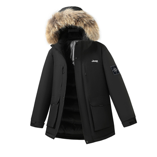 JEEP吉普保暖加厚防风羽绒服男冬情侣滑雪中长款毛领派克服外套女