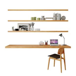 悬空书桌实木一字板桌子壁挂式悬浮长条窄桌书架一体上墙电脑桌