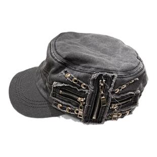 秋冬新款街头金属铆钉平顶帽小众Y2K亚比帽辣妹水洗做旧鸭舌帽女