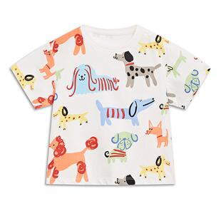 MQD夏装儿童男童短袖t恤2025新款小童动物印花宽松A类纯棉上衣