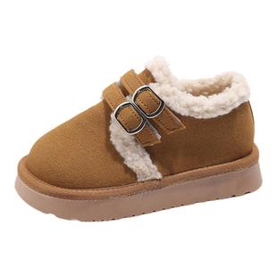 女童休闲棉鞋羊羔毛加绒加厚魔术贴勃肯鞋2025冬季新款男童保暖鞋
