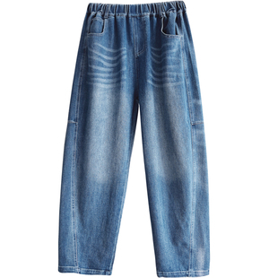 胖童软牛仔裤弹力春秋新款青少年加肥宽松休闲弯刀裤中大童长裤潮