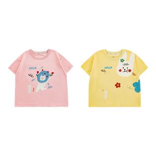 幼悠 女童童趣萌友印花短袖夏季软糯顺滑透气吸汗宽松正肩休闲T恤