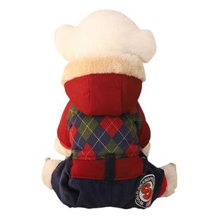 狗狗厚款衣服加绒格子连帽棉服冬装菱格冬天四脚衣泰迪小体犬贵宾