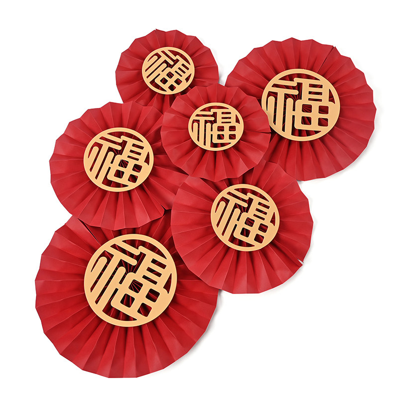 花艺折扇纸扇新年福桶配饰挂件