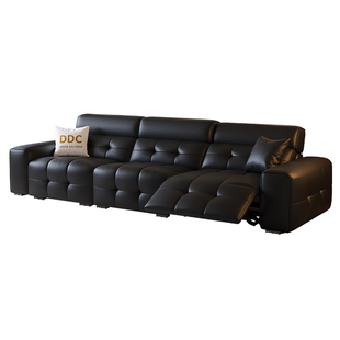 DDC高靠背劳伦斯电动多功能沙发意式轻奢零靠墙头层牛皮黑色沙发