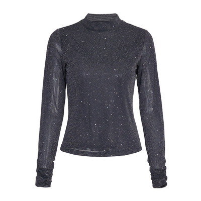 婉甸25年秋新品黑色闪钻网纱时尚百搭打底衫套头衫针织1243I01DY2