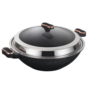 铿锵麦饭石炒锅不粘锅双耳大号锅家用电磁炉燃气灶适用平底炒菜锅
