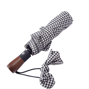 msho 黑白格禁欲系全自动折叠ins雨伞黑胶防晒晴雨男女两用复古伞