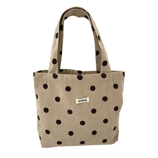 可爱简约灯芯绒小手提包便携便当袋上班手拎包女猫咪零食小包包